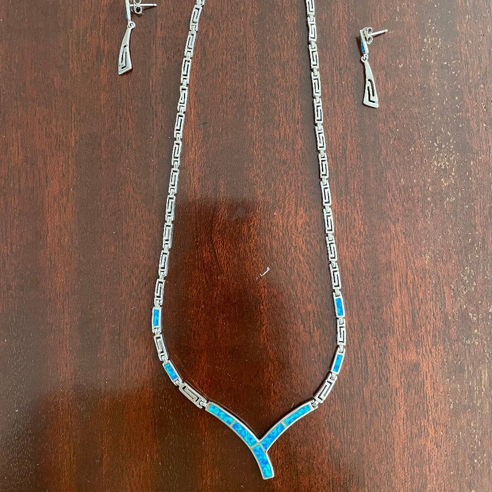 Sterling Silver and Blue Opal Necklace and Earring Set (Aphrodite Collection)